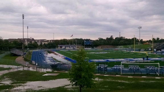 Football field floods after heavy rainfall