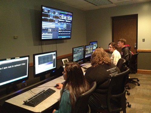 Journalism students learn hands-on how to operate equipment in television production. Television production was one of many sessions offered to students at the KEMPA fall conference.
