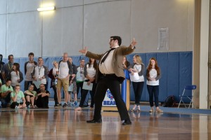 Conor Jordan, senior, performs his recreation of an SNL skit that he acted out during Mr. LZ.