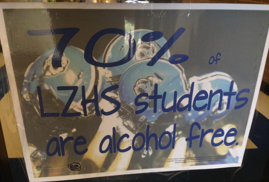A poster in the B hallway displays the statistic 70% of students are drug and alcohol free. Many students believe this is an inaccurate statistic.