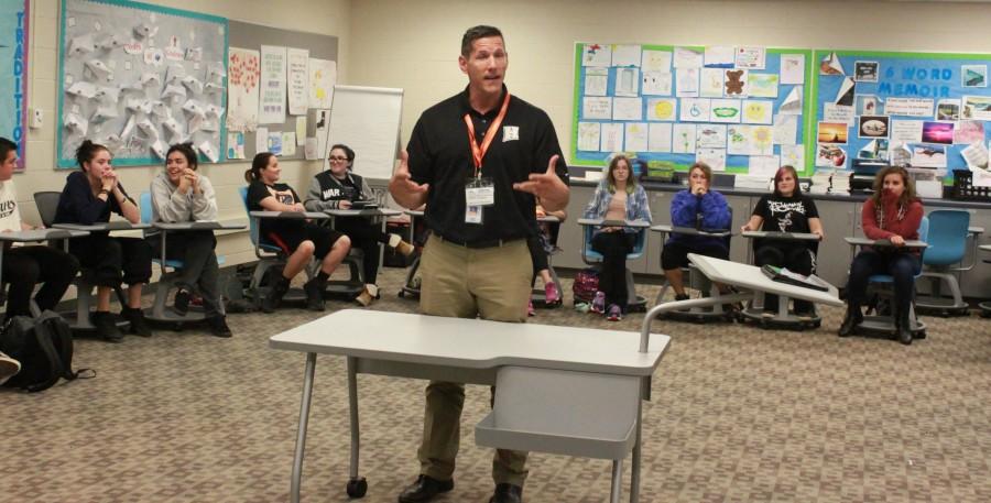 Matt Libertore, assistant principal for student services at John Hersey high school, returns to GSA for Ally Week to give a presentation about bullying. Ally Week is a time for discussion about how people not a part of the LGBT community can help out.