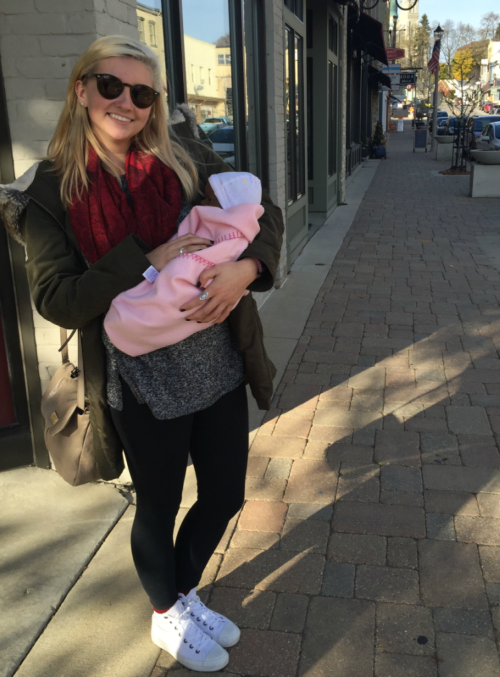 Kendal Charnota poses with her baby, Eleanor. As a student in the Adult Living class, Charnota is issued an electronic baby that she has to care for over the weekend.