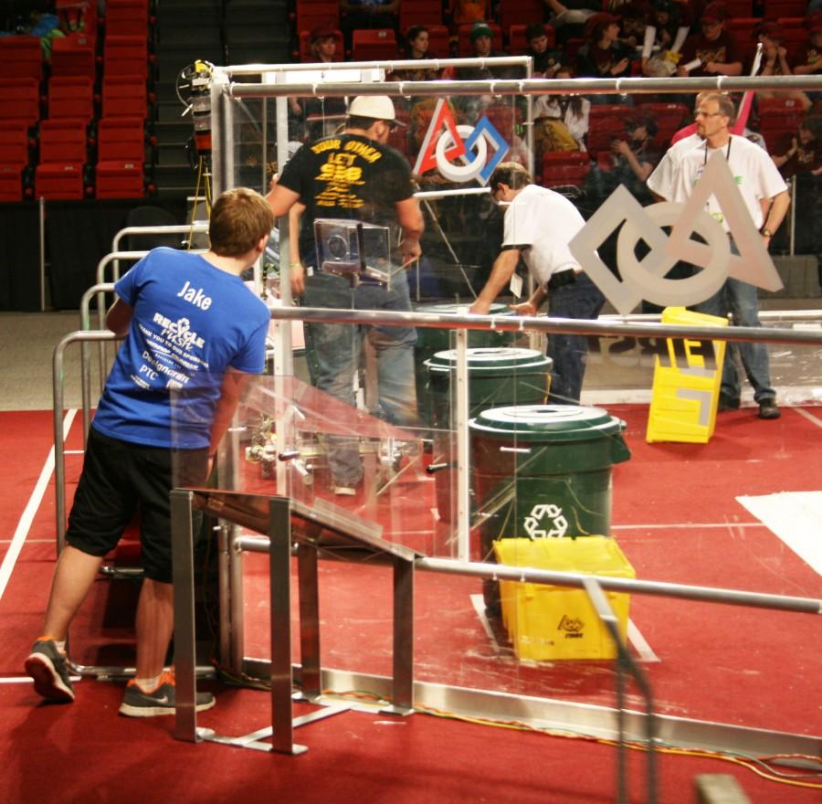 Timmy DAvello, senior, drives the robot in last years Peoria regional, featuring a game called Recycle Rush. Davello returned as driver once more this year with a new strategy to take on Stronghold.