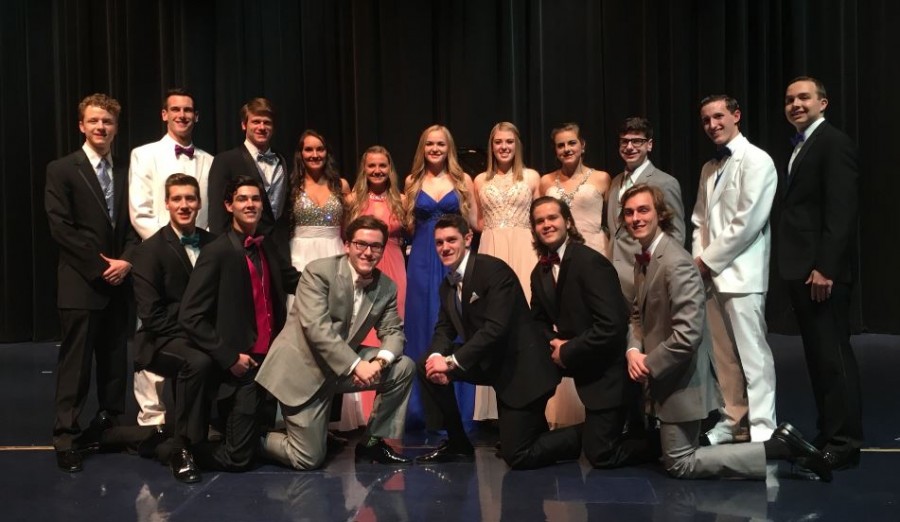 All Mr. LZ contestants stand with the seniors of Lake Zurich Dance Team, who hosted this years show. This years winner was Robert Witkowski. 