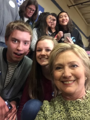 (From left to right) Tommy and Kate Szarkowicz meet political candidate Hillary Clinton at a local rally in Vernon Hills. This being the siblings’ first political rally, they both say they would go to another.