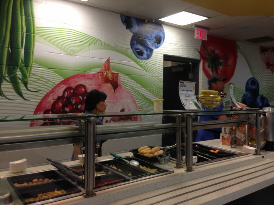 The cafeteria distributes food for students to eat during all lunch periods. Sodexo, the food service company for the high school, requires any leftover food that has been put out on the slides to be thrown away.