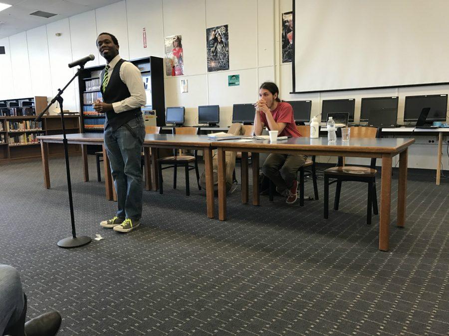 Corey Dillard, poet, performs at Writers Day 2017.