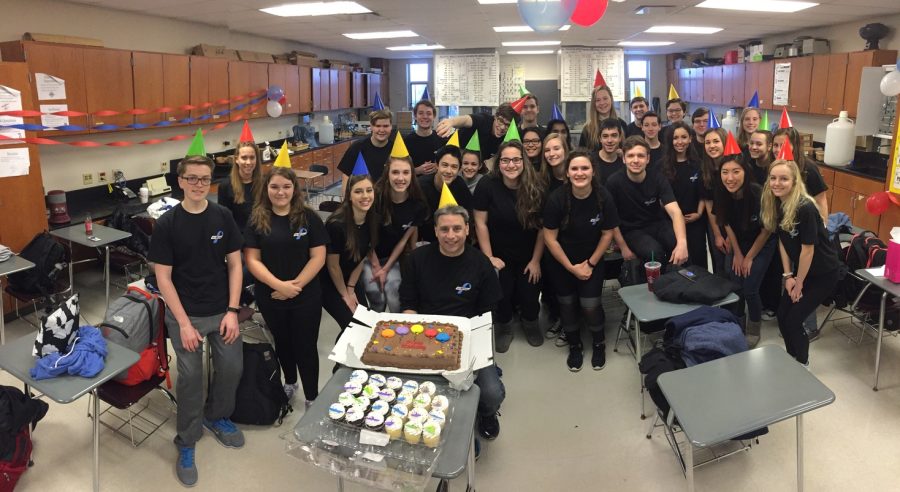 Students in AP Chemistry hosted a party on the birthday of Marcus Sipiera, chemistry teacher. All of the students wore the shirts they created in honor of his daughters recent diagnosis of type 1 diabetes.