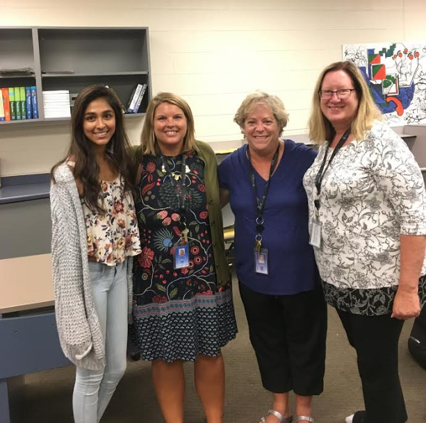  Anagha Rajagopalan, president/founder of Girls Who Code with sponsors Julie Bryniczka, Ann Heltzel, and Karen Landen. 