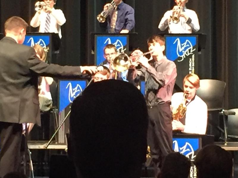 Charlie Frampton, trumpet player, performs at a concert earlier this year. Frampton was one of the few students selected to participate in the ILMEA festival from the high schools jazz band.