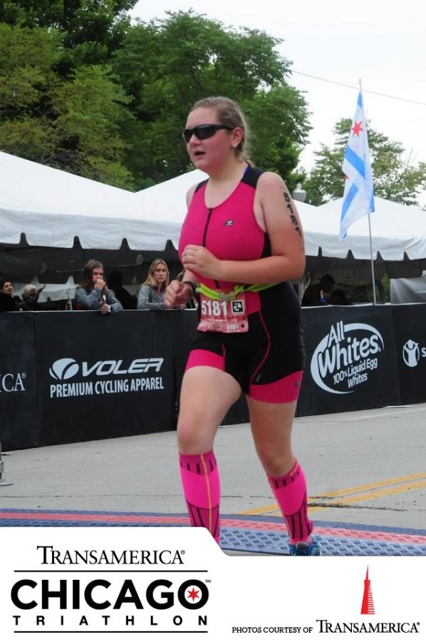 Arianna Teichman, freshman, runs in the Chicago Triathlon back in August. Teichman trains to compete in triathlons and works to accomplish her goal of completing a marathon. 