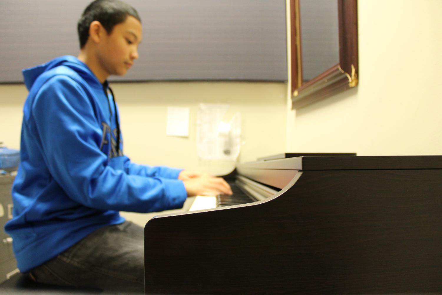 Not only does Anton Escano, senior aspiring concert pianist, practice the piano before school from 6am to 7am, but he also rents out practice rooms in the Performing Arts wing to also practice on his opens. Within the past nine years since first learning to play the piano, Escano says he performed at the American Matthay Associate Piano Festival at Pennsylvania State University in front of the piano professors for 30 minutes when he was just 14 years old -- “a pretty prestigious festival,” Escano says.