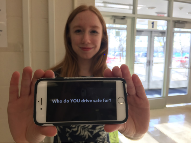 Sonja Brueggemann, senior Operation Click president, shows off the video that Operation Click has made to promote safe driving. Over the course of Distracted Driving Week, Brueggemann hopes that awareness for distracted driving will be spread even further. 
