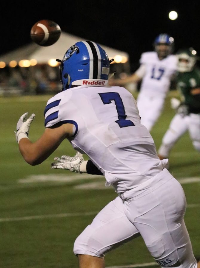 Bryan Sanborn awaits the ball during a September 21 win at Stevenson. Bryan wears the same number  that his brother Jack did, who now is on the football team at the University of Wisconsin.