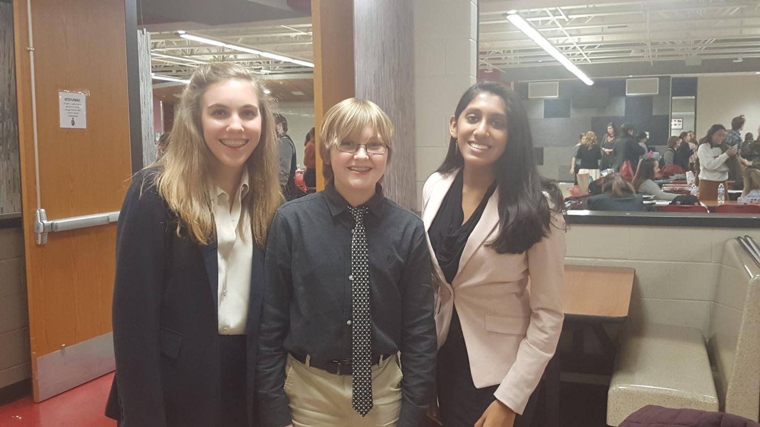 (From left to right) Katherine Czarnik, junior, Jack Lamb, junior, and Neha Praseed, senior, competed at Sectional last year for speech and acting.