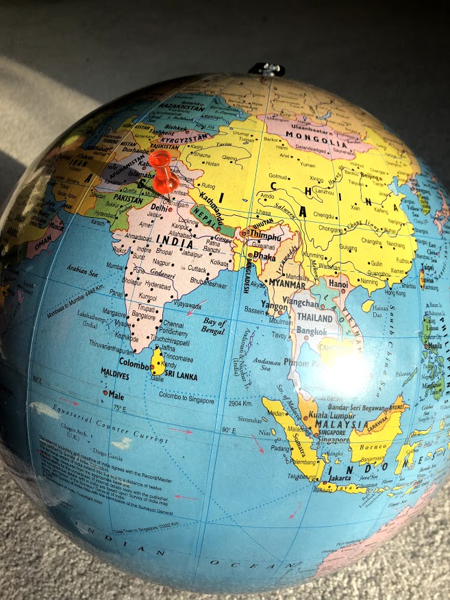 The pin on this globe indicates the location of Ambala, India. Harpreet Singh, junior and a new student at LZHS, moved to the United States on October 25th of last year from this city.