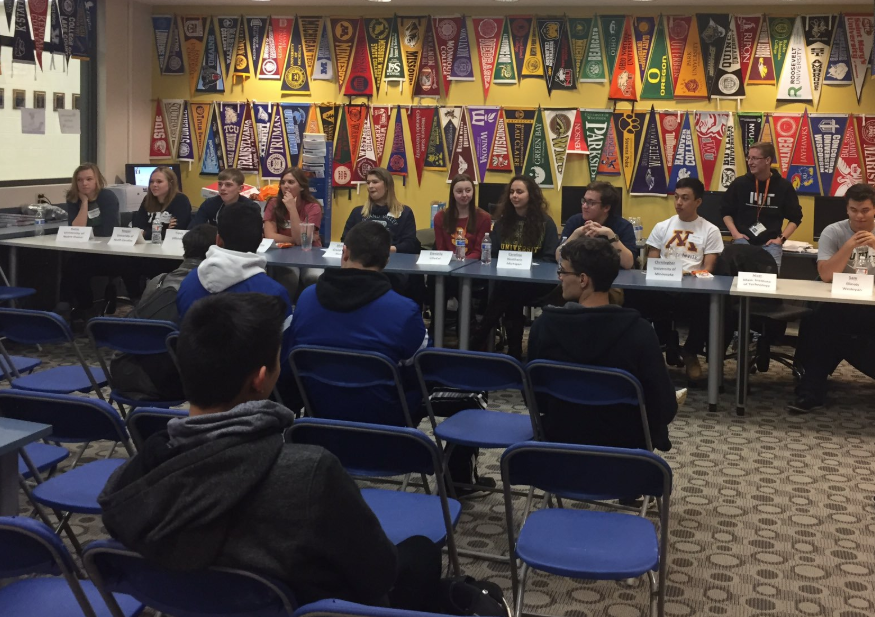 2016 graduates of LZ discuss their college experiences with all who come to listen in the college room. According to Carl Krause, college counselor and organizer of the event, Bears Back Home helps current high school students learn what life is like after high school.