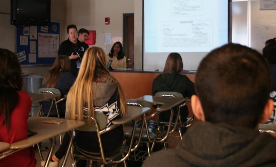 Freshmen are given a presentation on sophomore course selection from their counselor. Students building a relationship with their counselors early on is one of the perks to F.A.M.E., according to Krause.