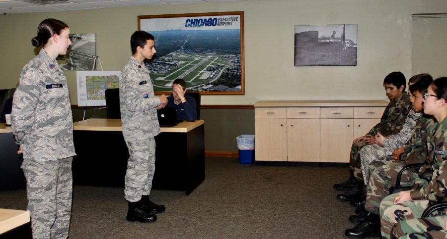 Mack leads a presentation for cadets. Leadership is one of the many skills developed in CAP, according to Mack.