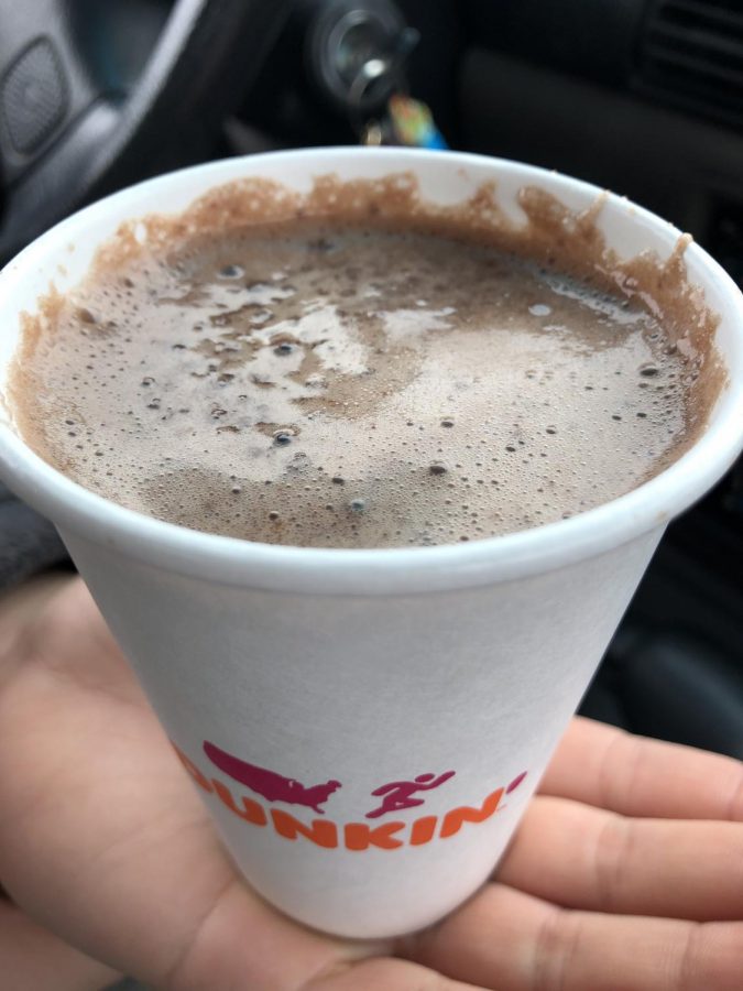 The hot chocolate from Dunkin Donuts was lighter in color and tasted very good. The drink had the perfect consistency.