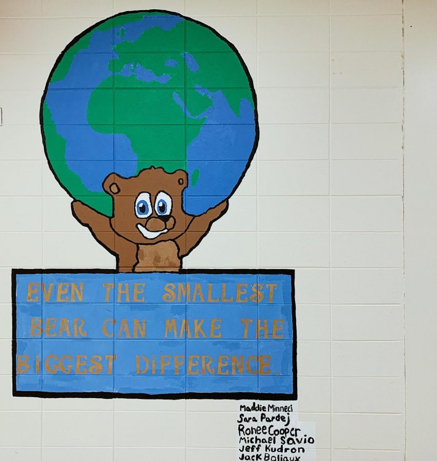 A mural in the school that is just one example of the symbol of the bear being everywhere around the school. Despite its vast appearance around the school, it still dos not have a name, for all he years weve had the bear its never had a name, Christopher Bennett , student council sponsor, said. I do know there was an idea to have a naming contest in the past.