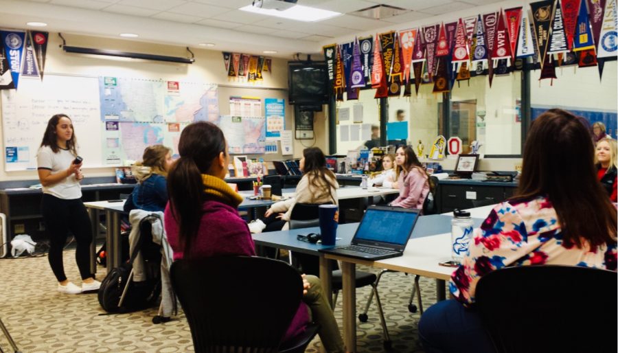 Senior Class Board members share ideas during an early meeting. Here students are discussing ideas for the upcoming senior picnic and graduation.