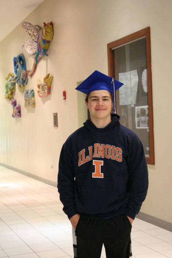Aaron Zurcher, Senior wears a University of Illinois sweatshirt to show where he will be heading to college. 
