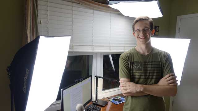 YouTuber Alex Kiesel, senior, in front of his video filming set up. Kiesel has been making videos throughout his high school career and does not plan on stopping anytime soon. 