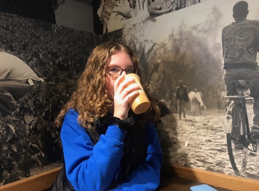 Emily Kaminsky, sophomore, sips her pumpkin cream cold brew.