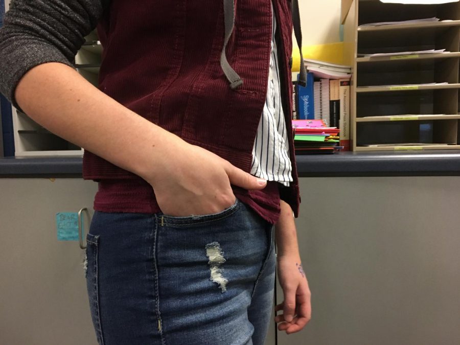 According to Sarah Frosch, sophomore, pockets on pants for females are often too small. This makes it difficult to carry around everyday necessities, such as phones and keys. 