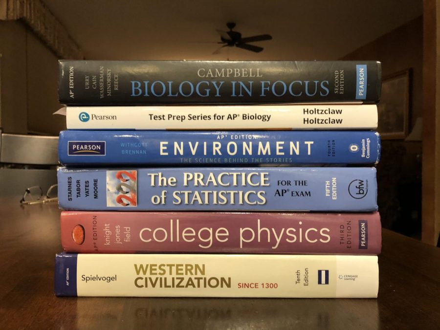 Students use textbooks and test prep books to prepare for the AP tests. Most colleges will only accept a 4 or a 5 on an AP test to give college credit.
