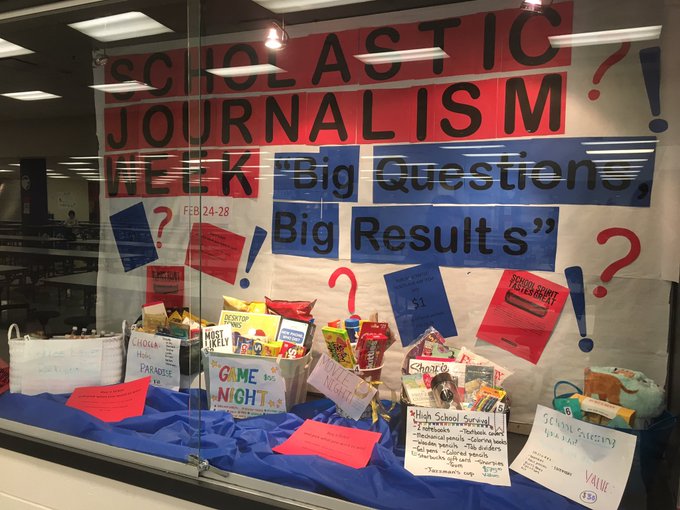 Bear Facts display case in the cafeteria. On your way to class, take a look at our raffle prizes to see if youd be interested in entering for a chance at one of these baskets.