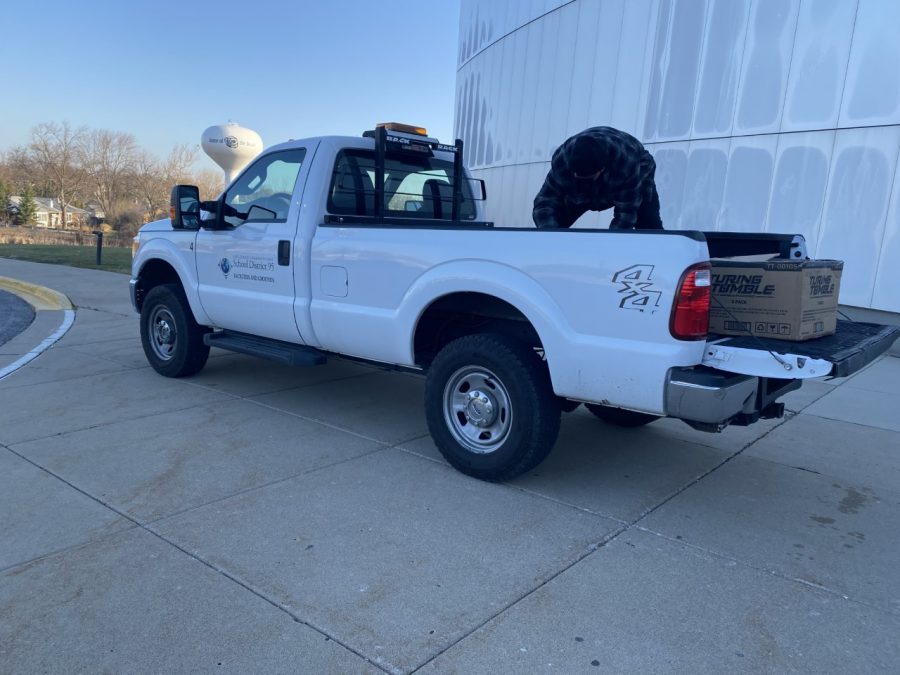 Textbooks are being put into a truck to be send to Bookfriends. These books will be shipped out to Africa to help students and libraries in need.