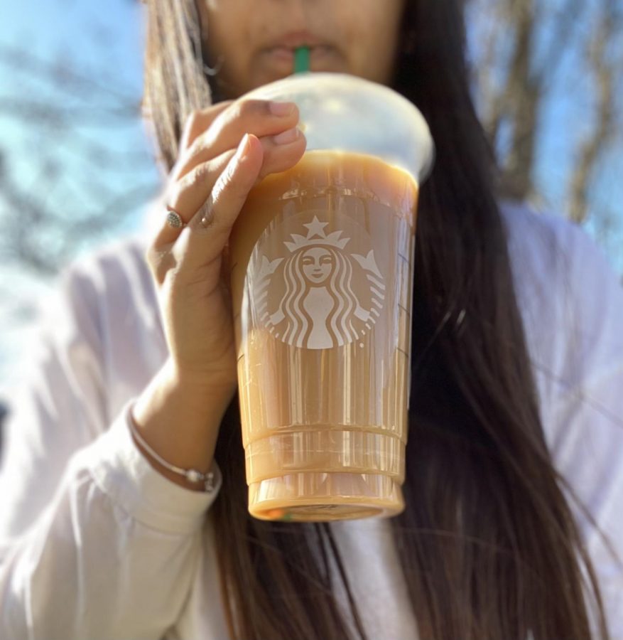 A cup of coffee from Starbucks. Students have been drinking a lot more coffee during the pandemic, due  to popular coffee shops being closed.