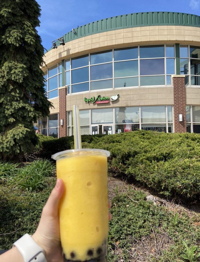 A mango boba smoothie from Liquid Fusion. Although the location isnt as close, this boba smoothie was one of the best. 