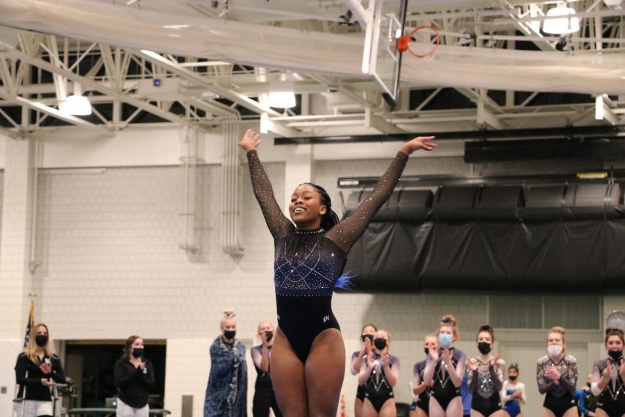 The gymnastics team starts competing during their winter season