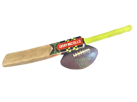 Cricket bat and football are two of the sports that are compared in the article.
