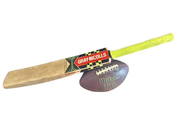 Cricket bat and football are two of the sports that are compared in the article.