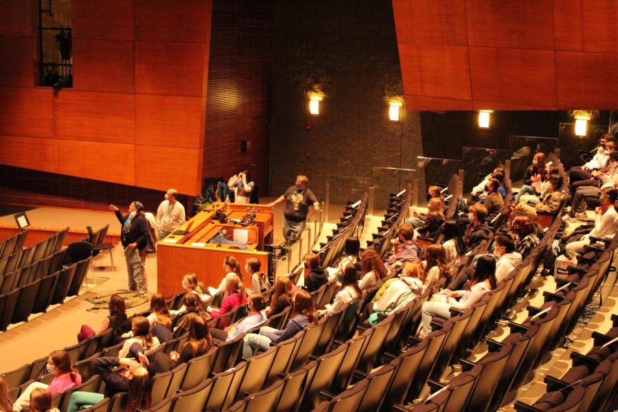 The Alice in Wonderland cast and crew meet up in the Performing Arts Center. The show will be on February 10-12, 