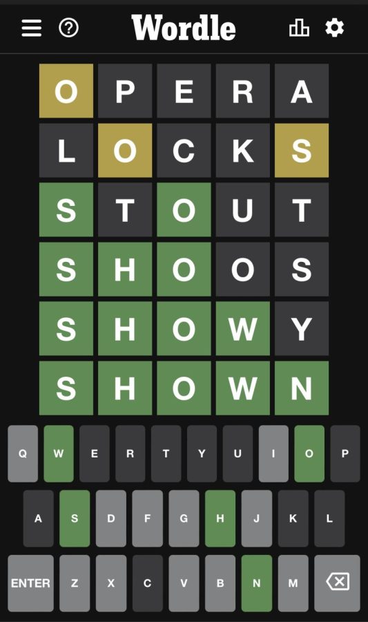 The+popular+word+game%2C+Wordle%2C+gives+players+six+chances+to+guess+a+five+letter+word.+Players+get+feedback+after+each+guess+telling+them+which+letters+are+included+and+which+letters+they+had+in+the+correct+spot.