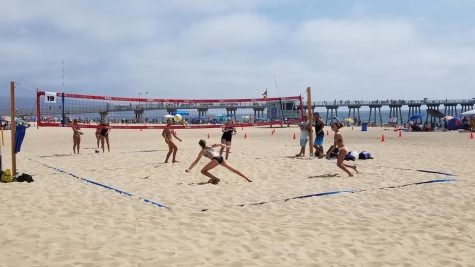Chelsea Williams plays volleyball at a beach volleyball tournament in California.
