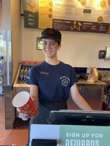 Courtney Morrison, junior, has worked at Noodles and Co. for a year and enjoys her job, she said. She enjoys interacting with her coworkers and getting free food at the end of her shifts.