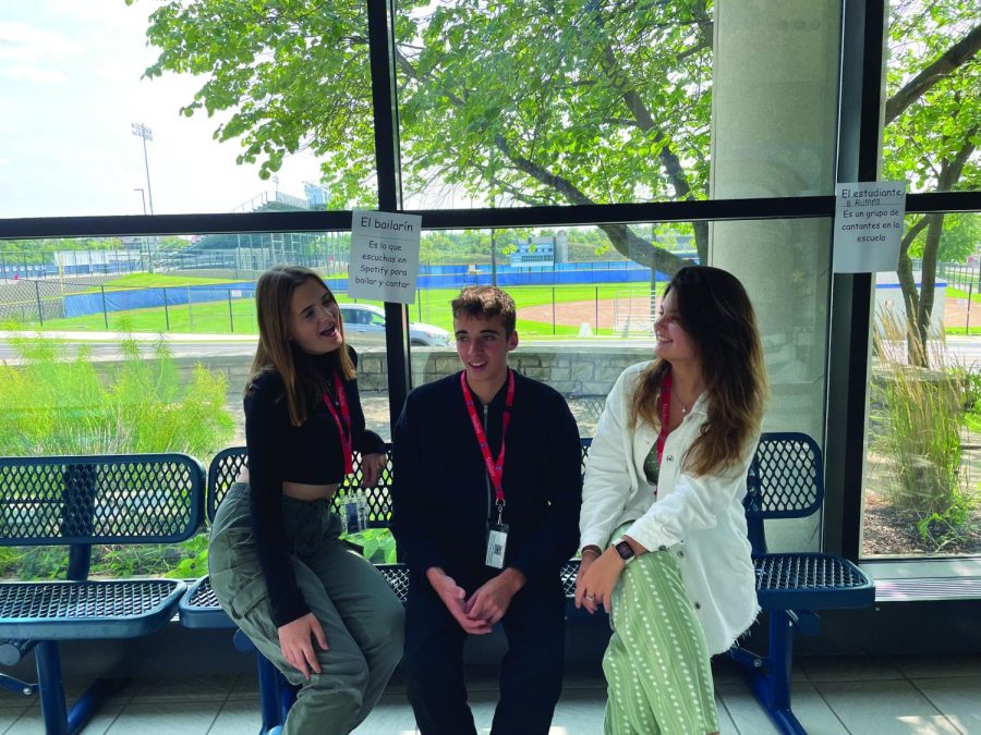 (From left to right) Sofia Khailova, sophomore; Maksym Senyk, sophomore; and Yuliana Zhelezniak, senior moved to Lake Zurich area from Ukraine this year. According to Zhelezniak, education in the United States is very different from education in Ukraine. 