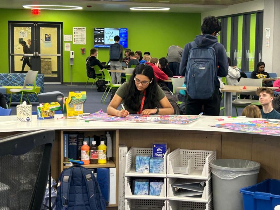 In addition to dress-up days and trivia, students were also able to design and color buttons, flags, and mandalas in the learning HUB.