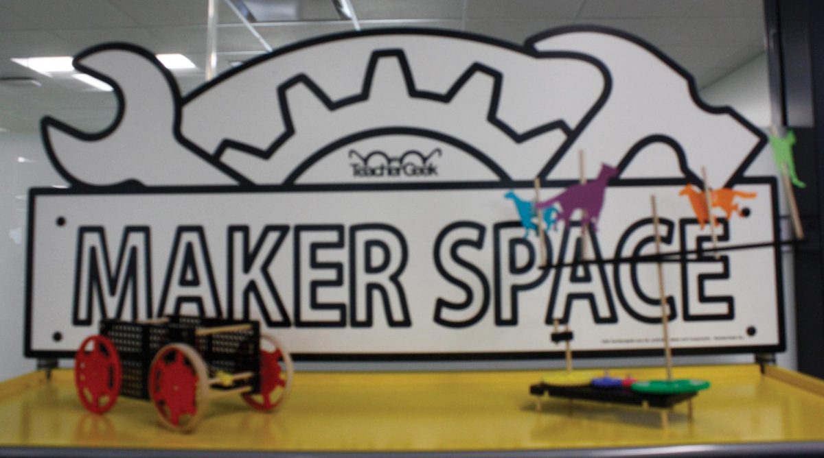 The MakerSpace comes with tools and components that can be used to build a variety of contraptions, like a wind-up car and mini-carousel. 